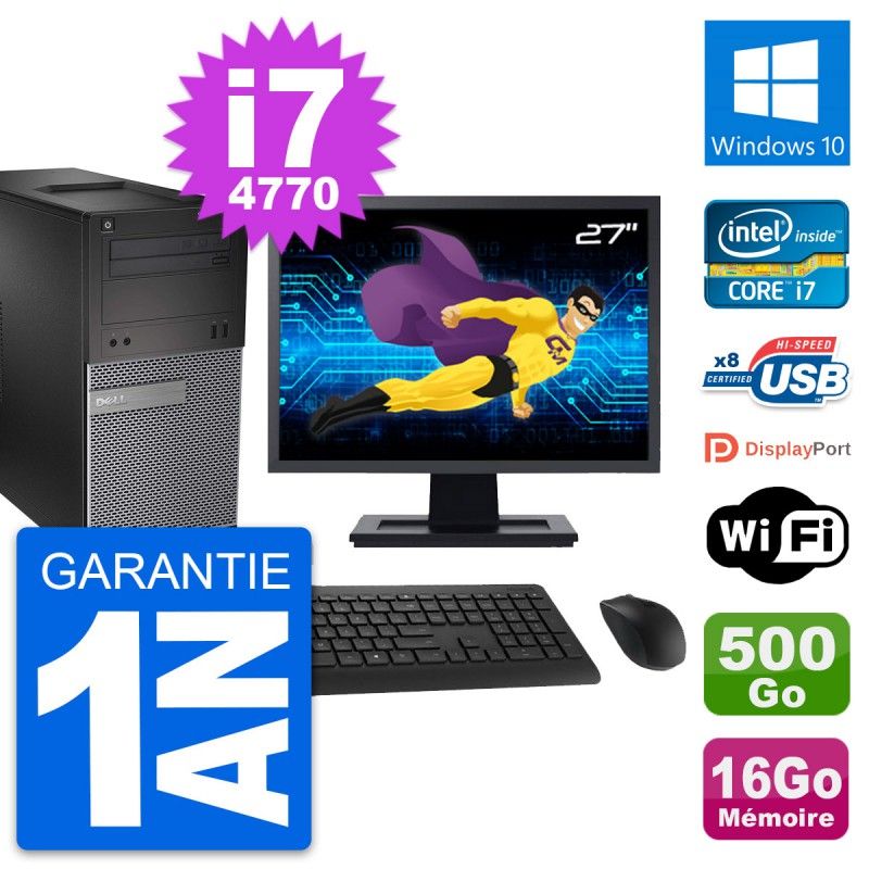 Dell OptiPlex 3020 Desktop PC - 27" Screen, Intel i7-4770, 16GB RAM, 500GB HDD, Windows 10, WiFi