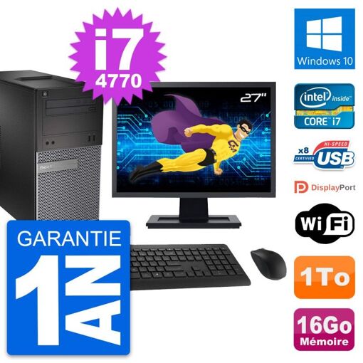 Dell OptiPlex 3020 Desktop PC - 27" Screen, Intel i7-4770, 16GB RAM, 1TB HDD, Windows 10, WiFi