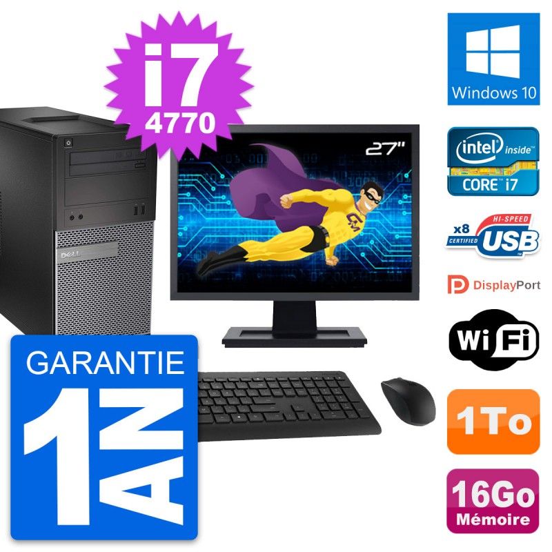 Dell OptiPlex 3020 Desktop PC - 27" Screen, Intel i7-4770, 16GB RAM, 1TB HDD, Windows 10, WiFi