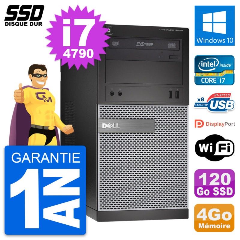 Dell OptiPlex 3020 Desktop PC - Intel Core i7-4790, 4GB RAM, 120GB SSD, Windows 10, WiFi