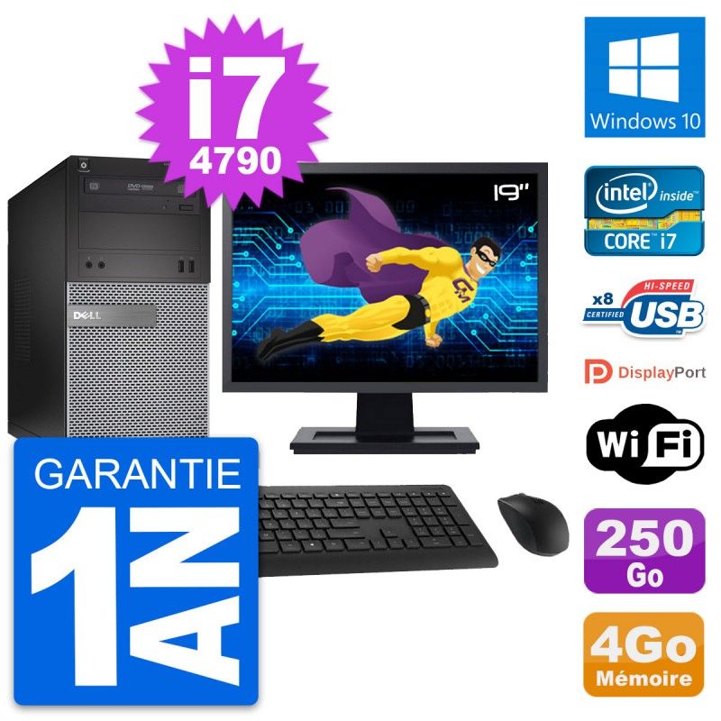 Dell OptiPlex 3020 Desktop PC - 19" Screen, Intel i7-4790, 4GB RAM, 250GB HDD, Windows 10, WiFi