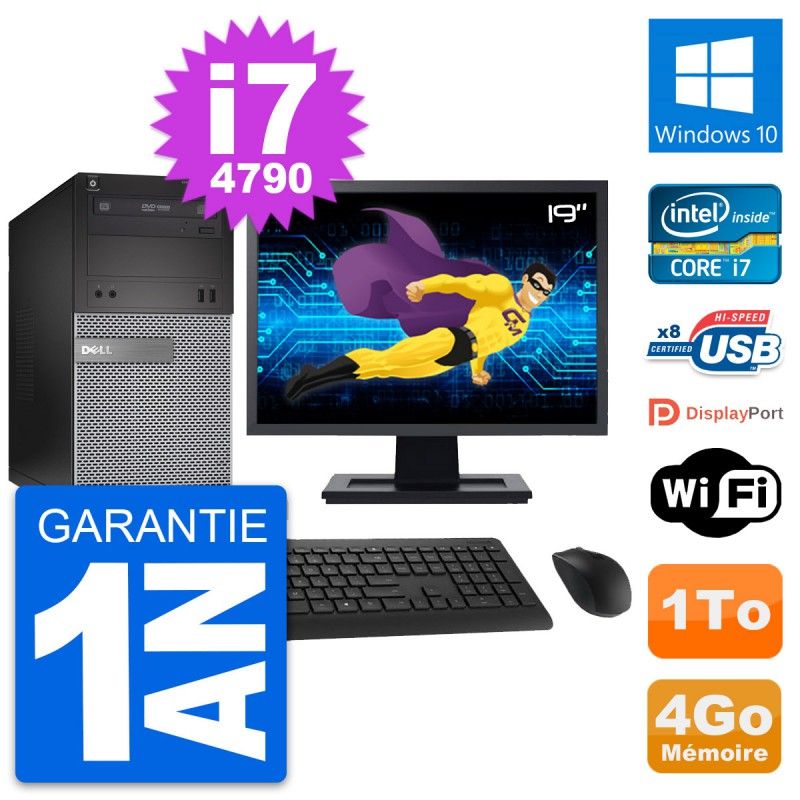 Dell OptiPlex 3020 Desktop Computer, 19" Screen, i7-4790, 4GB RAM, 1TB HDD, Windows 10, WiFi