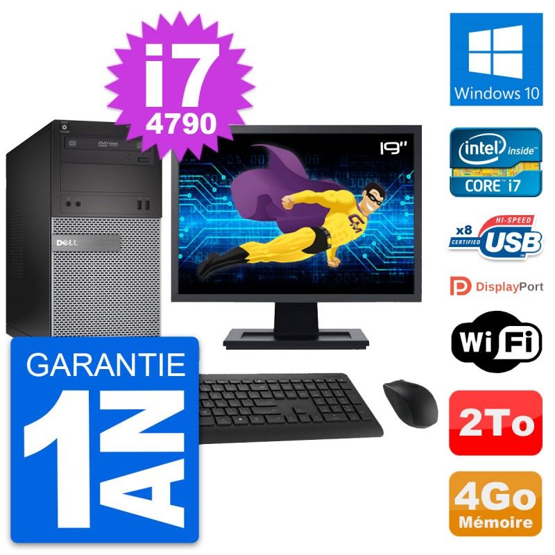 Dell OptiPlex 3020 Desktop PC - 19" Screen, i7-4790, 4GB RAM, 2TB Hard Drive, Windows 10, WiFi