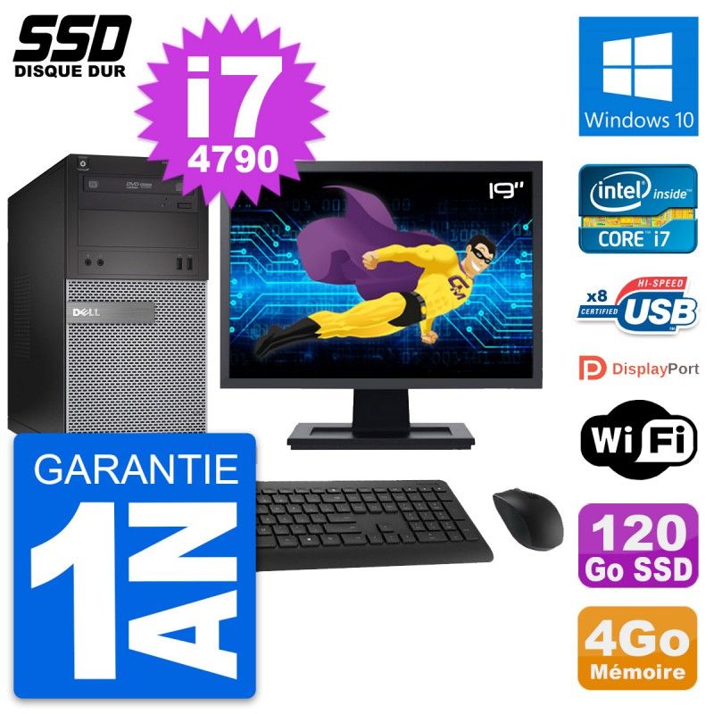 Dell OptiPlex 3020 Desktop Computer, 19" Screen, Intel Core i7-4790, 4GB RAM, 120GB SSD, Windows 10, WiFi