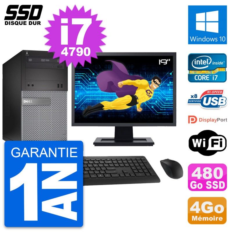 Dell OptiPlex 3020 Desktop PC - 19" Screen, Intel Core i7-4790, 4GB RAM, 480GB SSD, Windows 10, WiFi