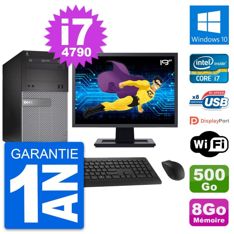 Dell OptiPlex 3020 Desktop PC - 19" Screen, Intel i7-4790, 8GB RAM, 500GB Hard Drive, Windows 10, WiFi