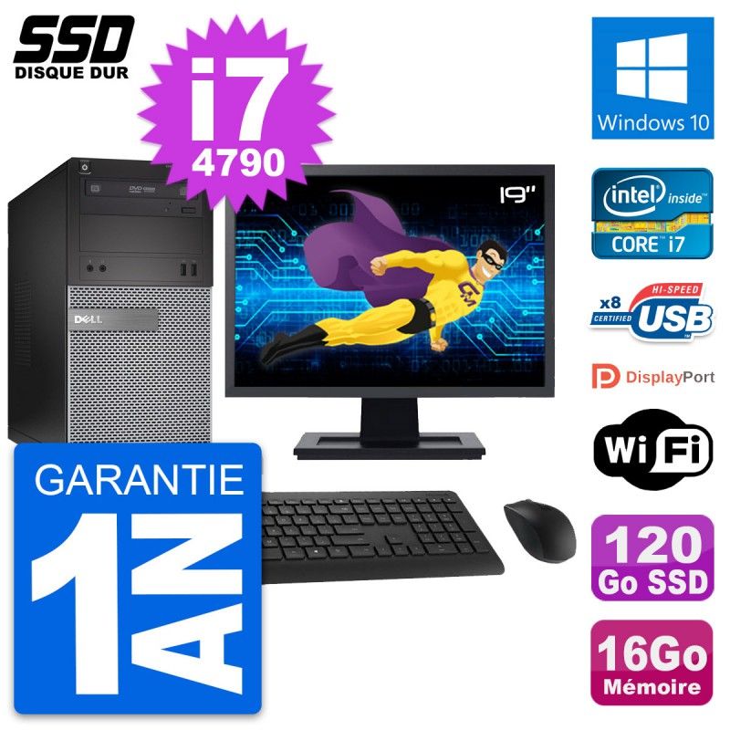 Dell OptiPlex 3020 Desktop Computer - 19" Screen, Intel i7-4790, 16GB RAM, 120GB SSD, Windows 10, WiFi
