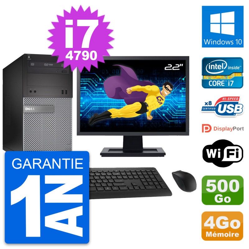 PC de escritorio Dell OptiPlex 3020 - Pantalla de 22'', Procesador Intel i7-4790, 4GB de RAM, Disco duro de 500GB, Windows 10, Wi-Fi