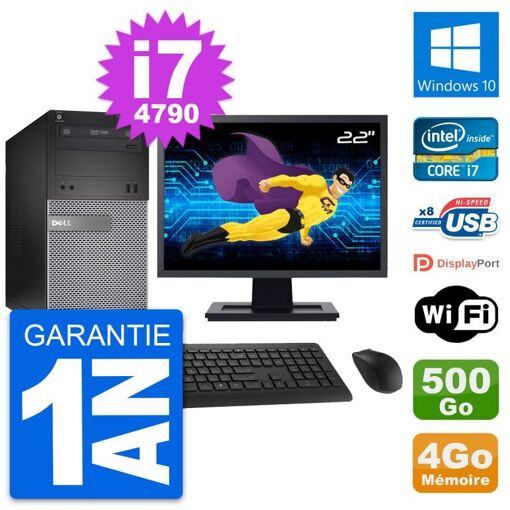 Dell OptiPlex 3020 Desktop PC - 22" Screen, Intel i7-4790, 4GB RAM, 500GB HDD, Windows 10, Wi-Fi