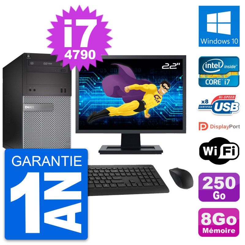 Dell OptiPlex 3020 Desktop PC - 22" Screen, Intel i7-4790, 8GB RAM, 250GB HDD, Windows 10
