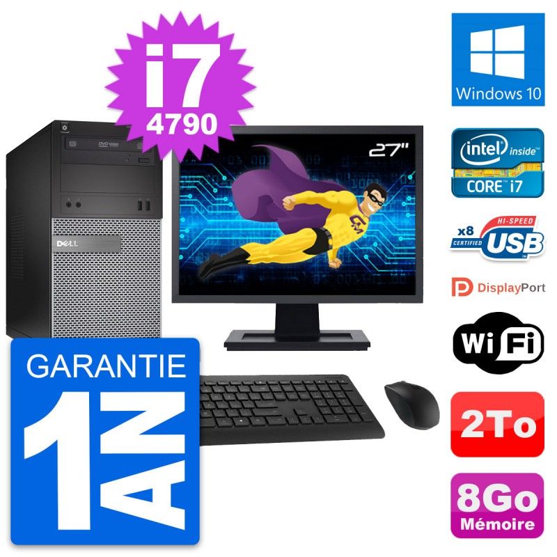 PC de escritorio Dell OptiPlex 3020 - Pantalla de 27'', Intel i7-4790, 8 GB de RAM, Disco duro de 2 TB, Windows 10, WiFi