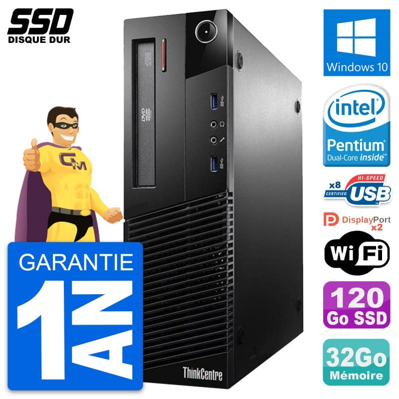 Ordenador de sobremesa Lenovo ThinkCentre M93p SFF - Procesador Intel Pentium G3220, 32GB de RAM, 120GB SSD, Windows 10, Wifi