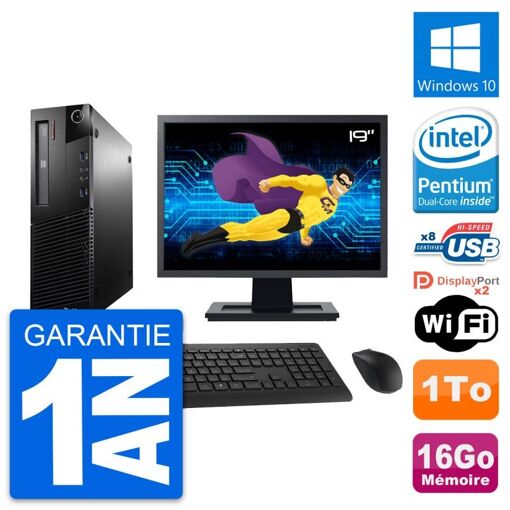 Lenovo M93p SFF Desktop Computer, 19" Screen, Intel G3220, 16GB RAM, 1TB HDD, WiFi, Windows 10