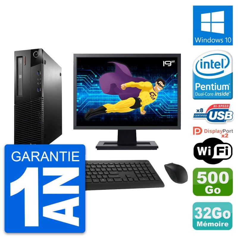 Lenovo M93p SFF Desktop Computer - 19" Screen, Intel G3220, 32GB RAM, 500GB HDD, Windows 10, WiFi