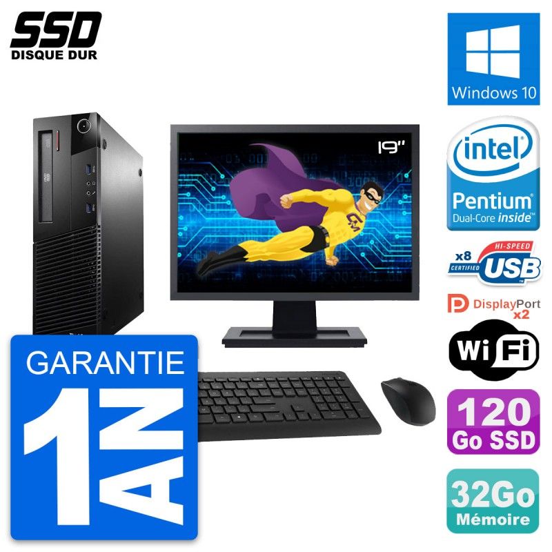 Lenovo M93p SFF Computer - 19" Screen, Intel G3220, 32GB RAM, 120GB SSD, Windows 10, WiFi