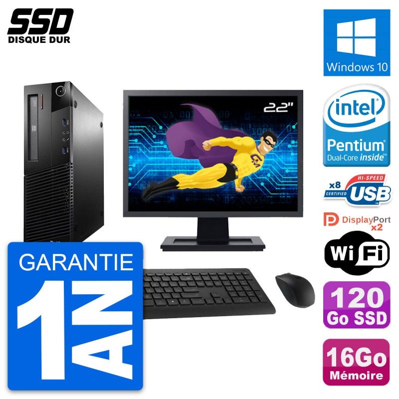 Lenovo M93p SFF 22" Screen, Intel G3220, 16GB RAM, 120GB SSD, Windows 10, WiFi