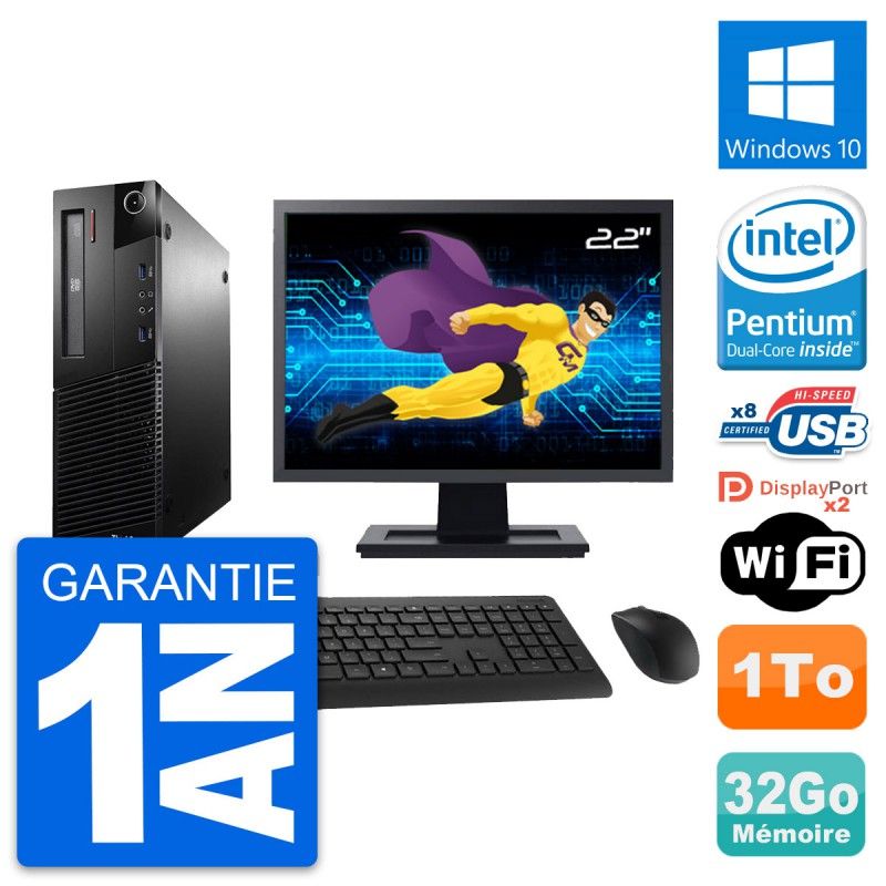 Lenovo M93p SFF Desktop Computer 22" Screen, Intel G3220, 32GB RAM, 1TB HDD, Windows 10, WiFi