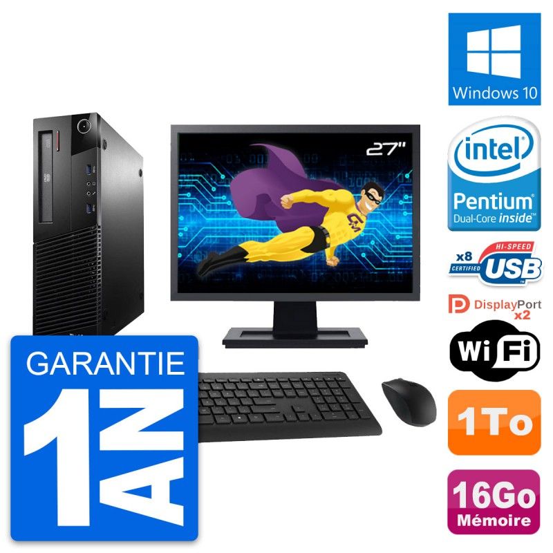 Lenovo M93p SFF Desktop Computer, 27" Screen, Intel G3220, 16GB RAM, 1TB HDD, Windows 10, WiFi