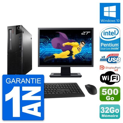 Lenovo M93p SFF 27" Screen PC, Intel G3220, 32GB RAM, 500GB HDD, Windows 10, WiFi