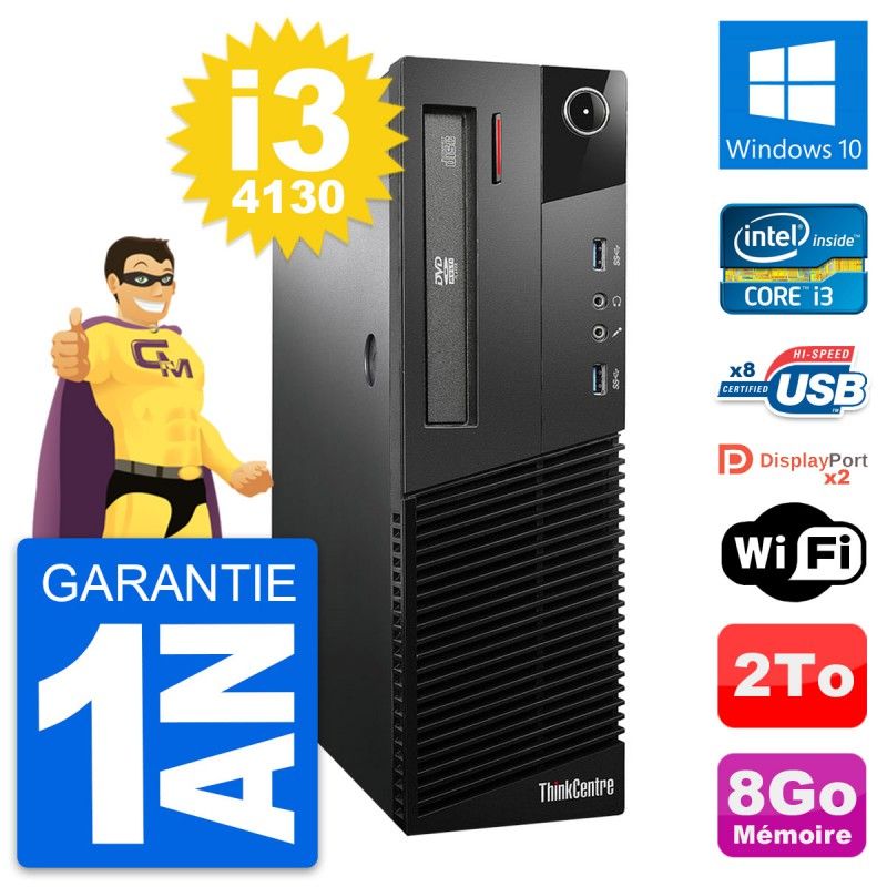 Lenovo ThinkCentre M93p SFF Desktop PC - Intel i3-4130, 8GB RAM, 2TB HDD, Windows 10, WiFi