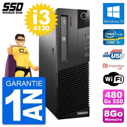 Lenovo ThinkCentre M93p SFF Desktop Computer - Intel i3-4130, 8GB RAM, 480GB SSD, Windows 10, Wifi