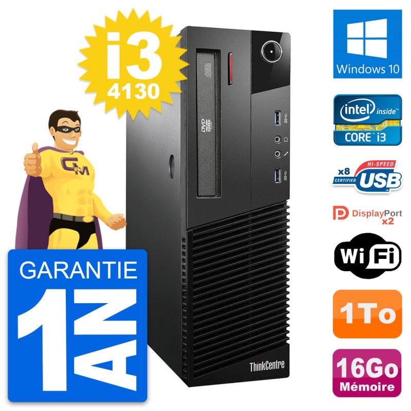 Lenovo ThinkCentre M93p SFF Desktop Computer - Intel i3-4130, 16GB RAM, 1TB HDD, Windows 10, WiFi