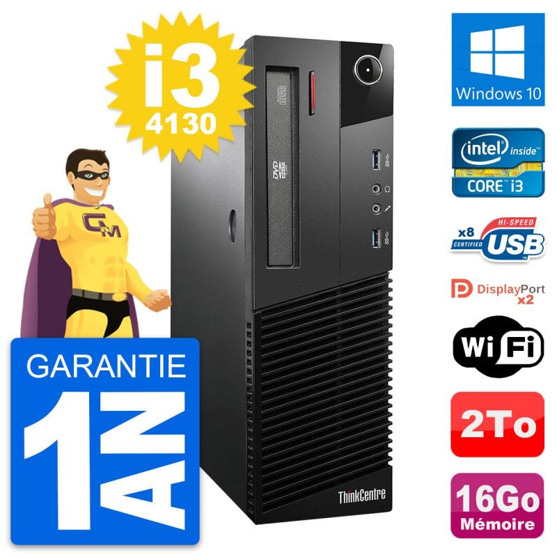 Lenovo ThinkCentre M93p SFF Desktop - Intel i3-4130, 16GB RAM, 2TB HDD, Windows 10, WiFi