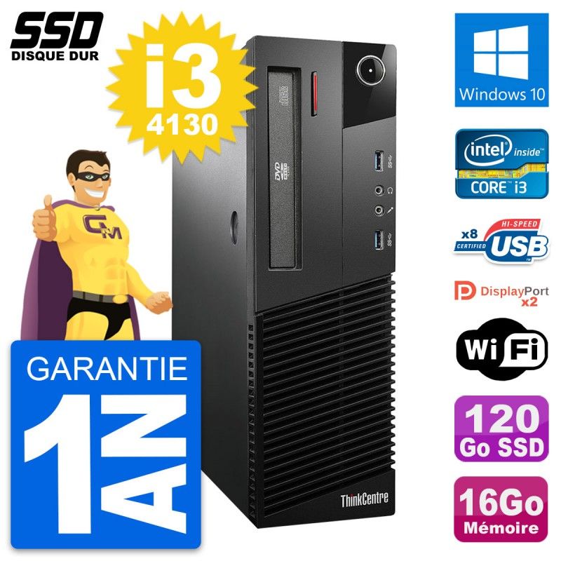 Lenovo ThinkCentre M93p SFF Desktop PC - Intel i3-4130, 16GB RAM, 120GB SSD, Windows 10, WiFi