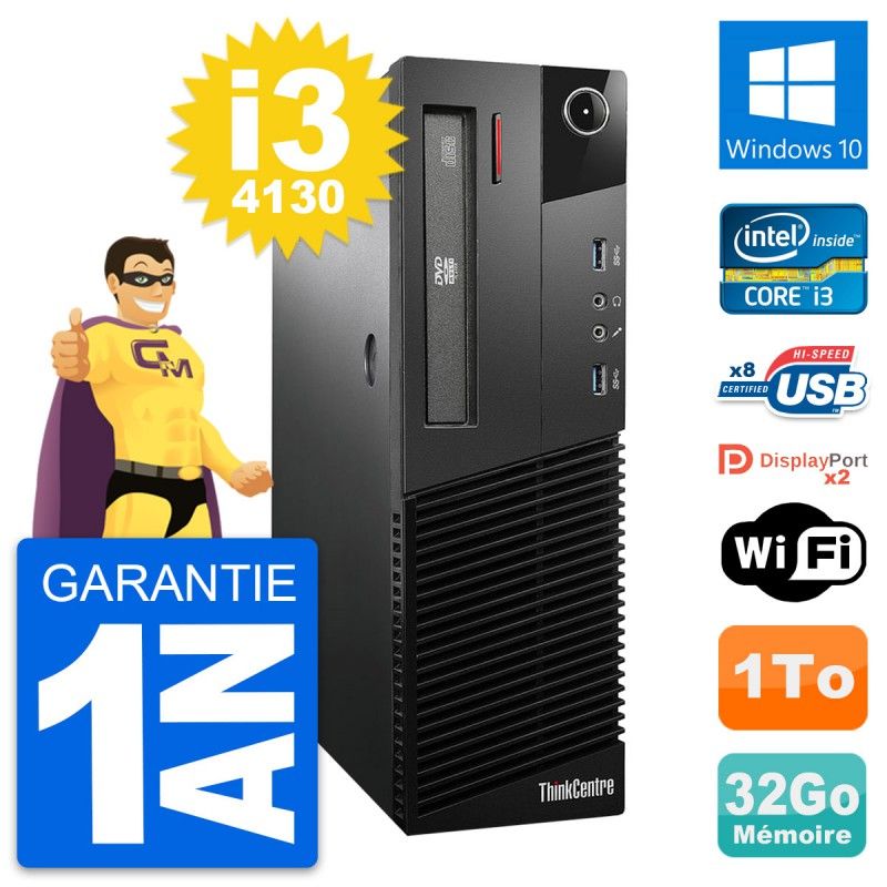 Lenovo ThinkCentre M93p SFF Desktop - Intel i3-4130, 32GB RAM, 1TB HDD, Windows 10, WiFi