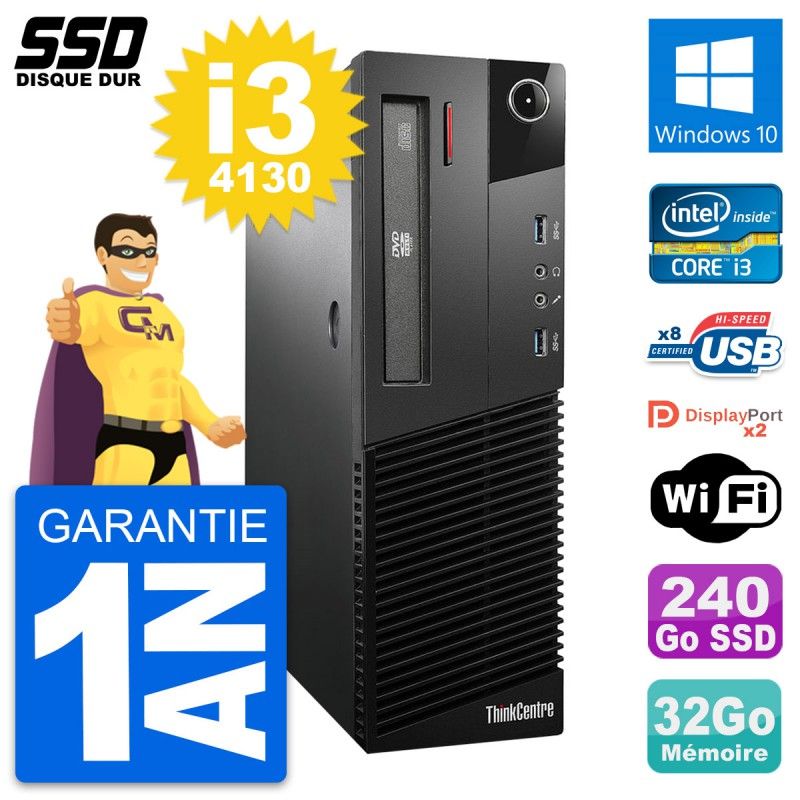 Lenovo ThinkCentre M93p SFF Intel i3-4130 32GB RAM 240GB SSD Windows 10 Wifi