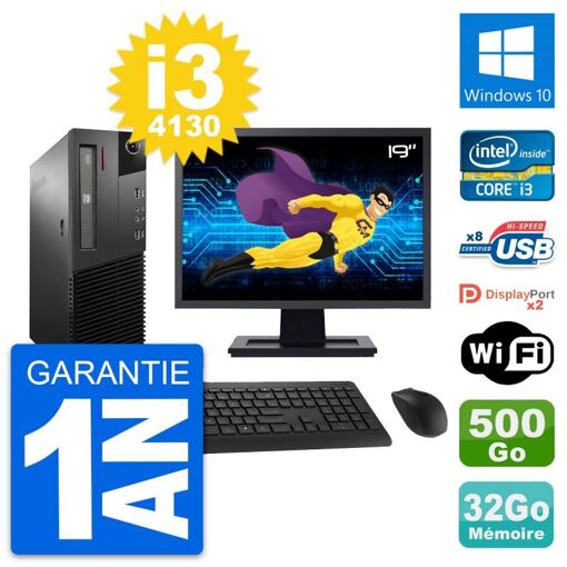 Lenovo M93p SFF Desktop Computer - 19" Screen, Intel i3-4130, 32GB RAM, 500GB HDD, Windows 10, WiFi