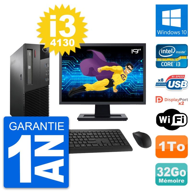 Lenovo M93p SFF Computer - 19" Screen, Intel i3-4130, 32GB RAM, 1TB HDD, Windows 10, WiFi
