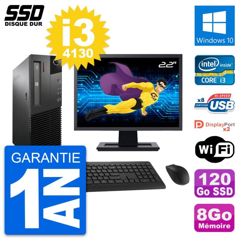 Lenovo M93p SFF 22-Inch Screen, Intel i3-4130, 8GB RAM, 120GB SSD, Windows 10, Wifi