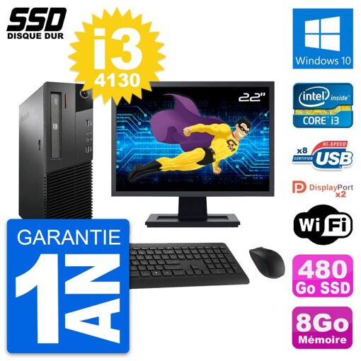 Lenovo M93p SFF 22" Screen, Intel i3-4130, 8GB RAM, 480GB SSD, Windows 10, Wifi