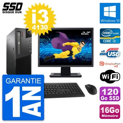 Lenovo M93p SFF 22-inch PC - Intel i3-4130, 16GB RAM, 120GB SSD, Windows 10, Wifi