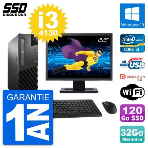 Lenovo M93p SFF 22" Screen, Intel i3-4130, 32GB RAM, 120GB SSD, Windows 10, Wifi