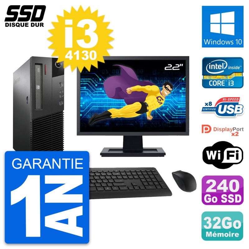 Lenovo M93p SFF 22-inch Computer - Intel i3-4130, 32GB RAM, 240GB SSD, Windows 10
