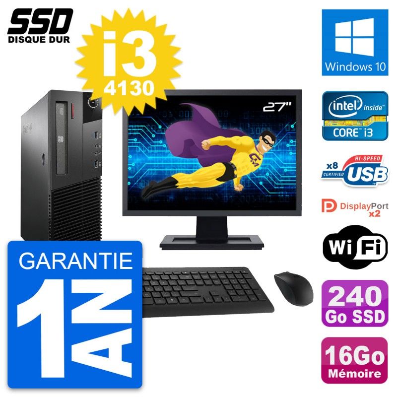 Lenovo M93p SFF 27" Screen, Intel i3-4130, 16GB RAM, 240GB SSD, Windows 10, Wifi