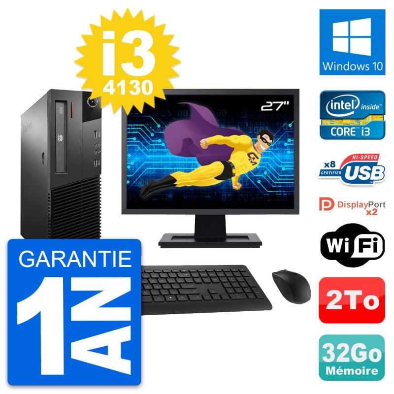 Lenovo M93p SFF 27-inch Computer - Intel i3-4130, 32GB RAM, 2TB HDD, Windows 10, WiFi