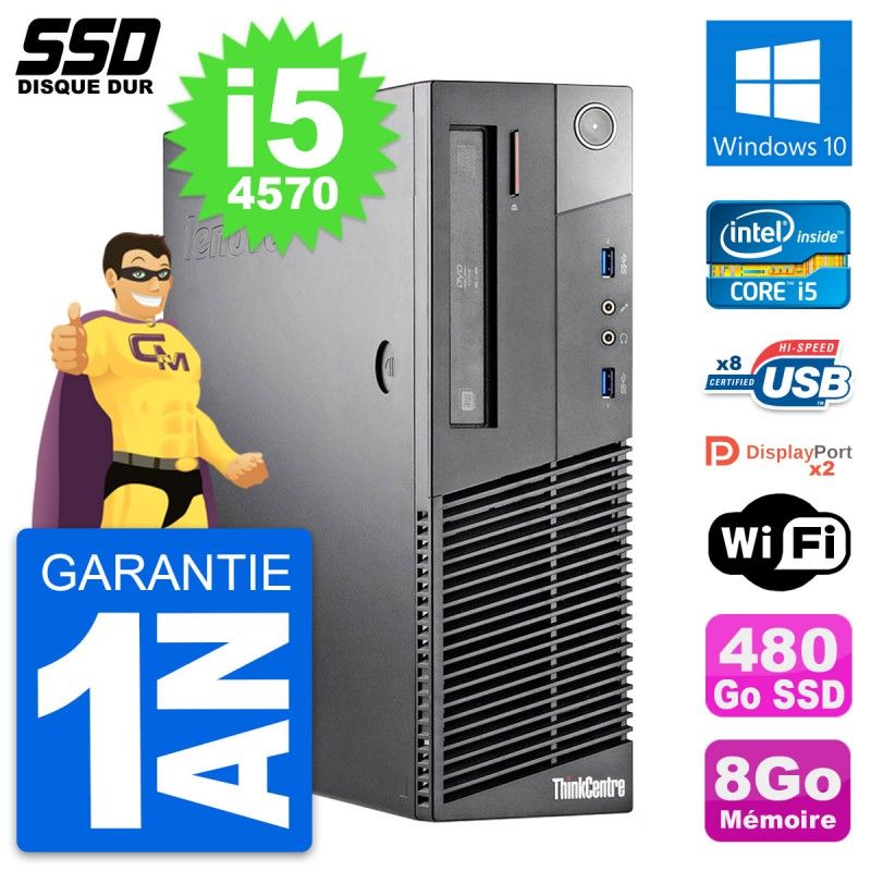 Lenovo ThinkCentre M93p SFF - Intel i5-4570, 8GB RAM, 480GB SSD, Windows 10, WiFi