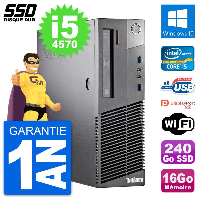 Lenovo ThinkCentre M93p SFF Desktop PC - Intel Core i5-4570, 16GB RAM, 240GB SSD, Windows 10, WiFi