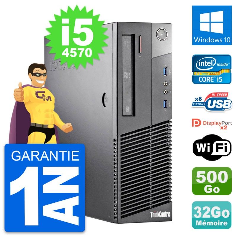 PC de escritorio Lenovo ThinkCentre M93p SFF - i5-4570, 32GB RAM, 500GB HDD, WiFi, Windows 10