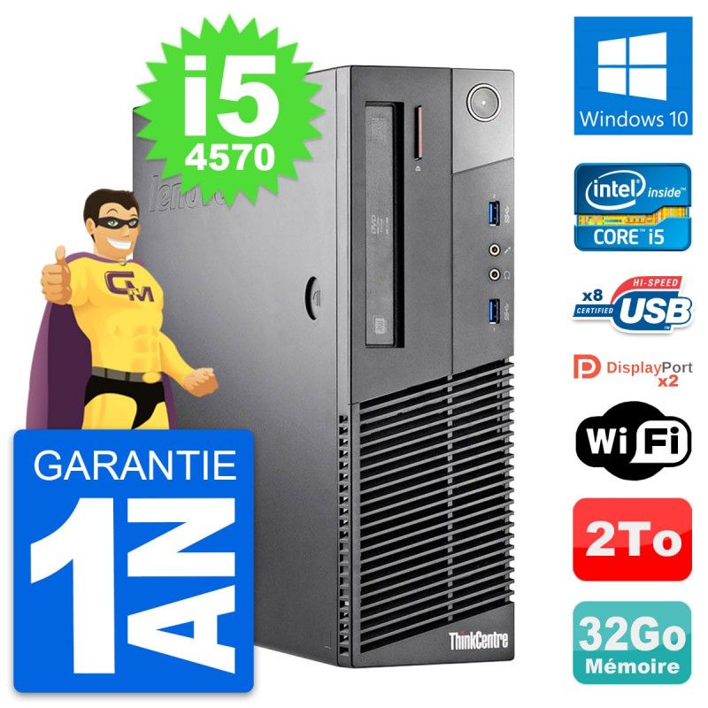 Lenovo ThinkCentre M93p SFF Desktop - Intel i5-4570, 32GB RAM, 2TB HDD, Windows 10, WiFi