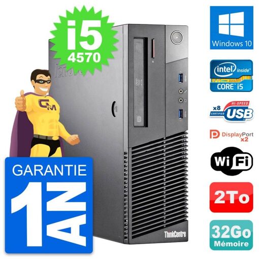 Ordenador de sobremesa Lenovo ThinkCentre M93p SFF - Intel i5-4570, 32 GB de RAM, 2 TB HDD, Windows 10, WiFi