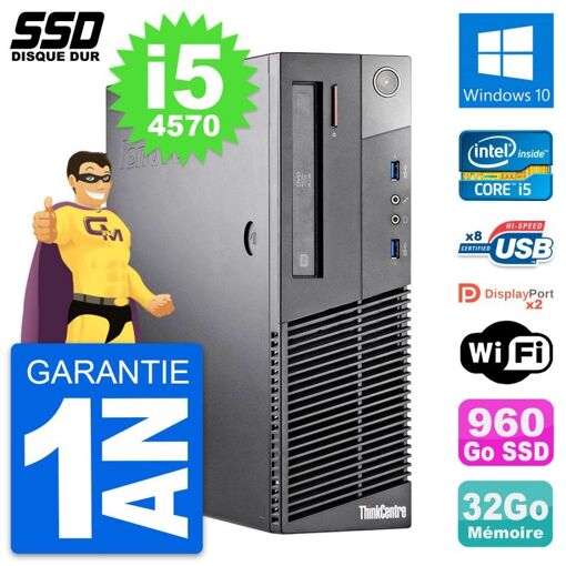 Lenovo ThinkCentre M93p SFF Desktop PC - Intel Core i5-4570, 32GB RAM, 960GB SSD, Windows 10, WiFi