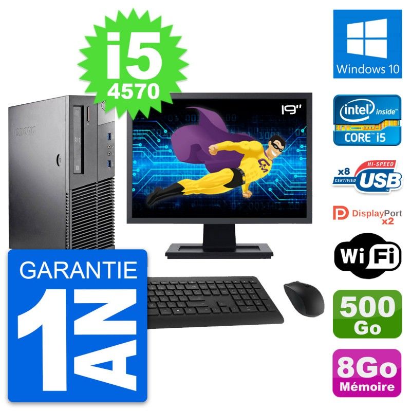 Lenovo M93p SFF PC - 19" Screen, Intel i5-4570, 8GB RAM, 500GB Hard Drive, Windows 10, WiFi