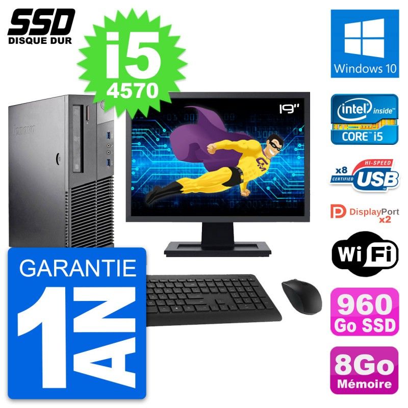 Lenovo M93p SFF Desktop Computer, 19" Screen, Intel i5-4570, 8GB RAM, 960GB SSD, Windows 10, WiFi