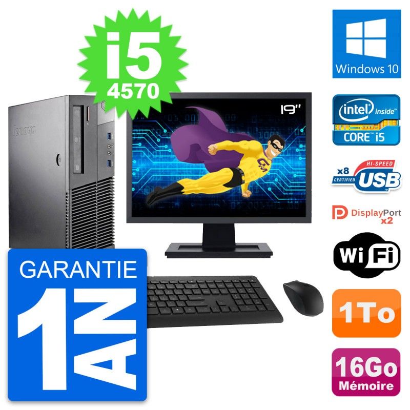 Lenovo M93p SFF Desktop Computer, 19" Screen, Intel i5-4570, 16GB RAM, 1TB HDD, Windows 10, WiFi