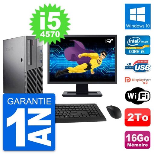 Lenovo M93p SFF Desktop Computer, 19" Screen, Intel i5-4570, 16GB RAM, 2TB HDD, Windows 10, WiFi