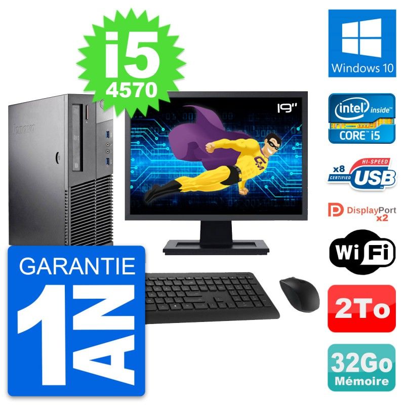 Lenovo M93p SFF Desktop Computer - 19" Screen, Intel i5-4570, 32GB RAM, 2TB HDD, Windows 10, WiFi